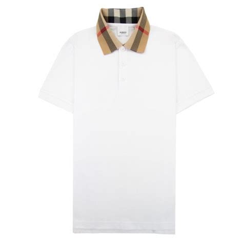 white collar burberry hceck|Check Collar Cotton Polo Shirt in White .